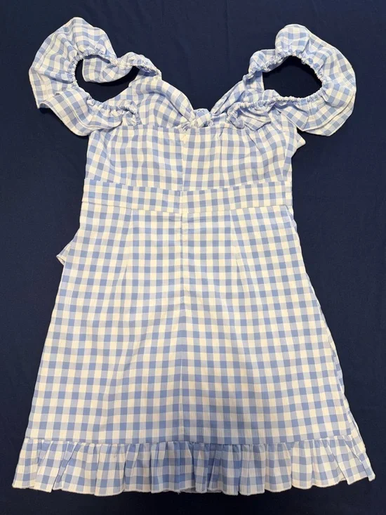 MABLE Light Blue and White Plaid Gingham Tie-Front Sundress - Picture 5 of 7